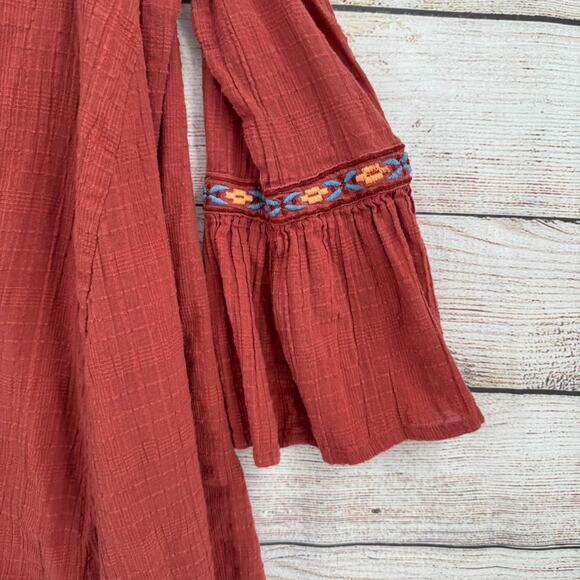 World Market BOHO Embroidered Cold Shoulder Blouse Womens L XL Brick Red - Picture 6 of 11